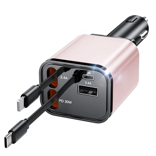Retractable Car Charger Adapter for iPhone 17,4 in 1 Fast Charging Car Phone Charger,69W USB C Car Truck Accessories,Road Trip Essentials Gift for Men Women for iPhone 17 Pro Max/16/15/14/13/12,Galaxy - Image 1