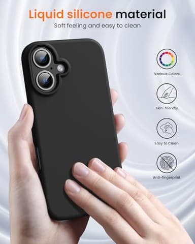 OuXul Designed for iPhone 16 Case 6.1"- Slim Liquid Silicone Cover with [Soft Anti-Scratch Microfiber Lining], Shockproof 3-Layer Full Protection (Black) - Image 2