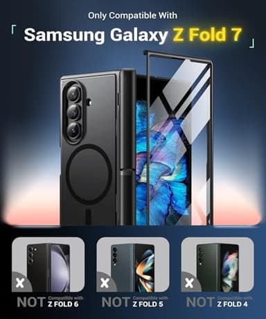 BERFY for Samsung Galaxy Z Fold 7 Case with 9H Tempered Glass Screen Protector, [Compatible with MagSafe] Built-in 2 Hidden Kickstand, Full-Body Slim Shockproof Phone Case for Z Fold 7, Black - Image 2