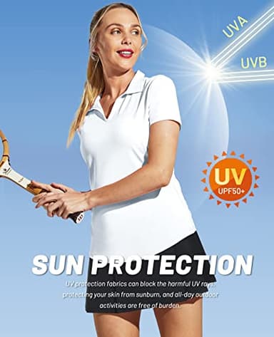 MIER Women's Golf Polo Shirts Collared V Neck Short Sleeve Tennis Shirt, Dry Fit, Moisture Wicking, White, M - Image 2