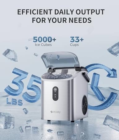 ecozy Nugget Ice Maker Countertop, Smart Portable Crushed Ice Maker with Voice Control, Pellet Chewable Ice 33lbs/24H, Self-Cleaning, with APP WiFi, Timer Function and Status Alerts, Bonus TDS Meter - Image 2