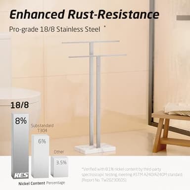 KES Standing Towel Racks for Bathroom 2-Tier, Floor Towel Rack Stand with Heavy Marble Base, Upgrade Steady Design, Pro-Grade 18/8 Stainless Steel Brushed Finish, BTH217-2 - Image 6