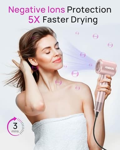 Hair Dryer, High-Speed Ionic Low Noise Blow Dryer with Brushless Motor for Fast Drying, Thermo-Control Quiet Compact Hair Blow Dryer with Magnetic Diffuser for Curly Hair for Home Travel Salon - Image 2