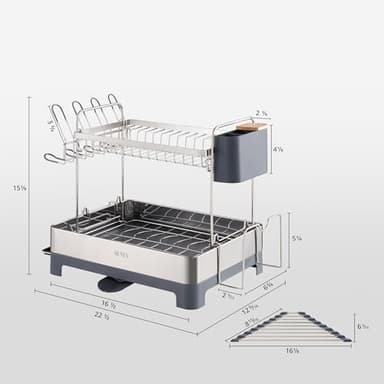 SUNLY Large Dish Drying Rack, Multipurpose 2 Tier Dish Racks for Kitchen Counter, 304 Stainless, Extra Large Drain Board - Image 6