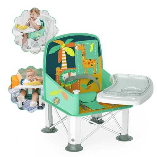 Baby Travel Booster Seat with Double Tray, BabyBond Upgraded Toddler Portable Baby Chair, Booster Seat for Dining Table, Stable and Foldable Booster Baby Chair for Indoor/Outdoor use (Cyan) - Image 1