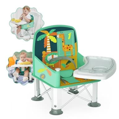 Baby Travel Booster Seat with Double Tray, BabyBond Upgraded Toddler Portable Baby Chair, Booster Seat for Dining Table, Stable and Foldable Booster Baby Chair for Indoor/Outdoor use (Cyan) - Image 1