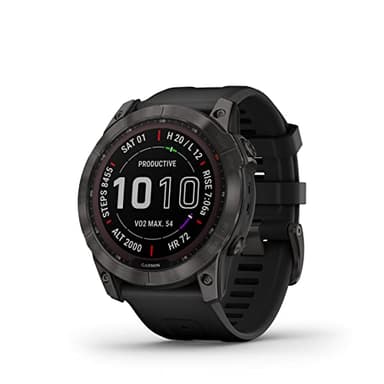 Garmin Fenix 7X Sapphire Solar, Larger Adventure smartwatch, with Solar Charging Capabilities, Rugged Outdoor Watch with GPS, Touchscreen, Wellness Features, Carbon Gray DLC Titanium with Black Band