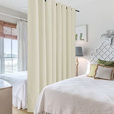 RYB HOME Privacy Room Divider Curtains Extra Wide Blackout Drapes Noise & Odor Reducing Energy Saving Curtain Partitions for School Dorm Shared Room, W180 x L108 inch, Light Beige, 1 Pc - Image 3