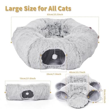 Odoland Cat Tunnels Bed with 1 Straight Tunnel and 20 Pet Toys - 5 Shapes DIY Indoor Cats Cave - Detachable Soft Cat Donut Tunnelset for Kitten Puppy Rabbit Ferret - Image 2