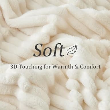 BEDELITE Twin Blanket for Couch & Bed, 300GSM Soft & Warm Fleece Blanket, Decorative and Giftable Striped Cream White Blankets for Women, Men, 60"x80" - Image 5