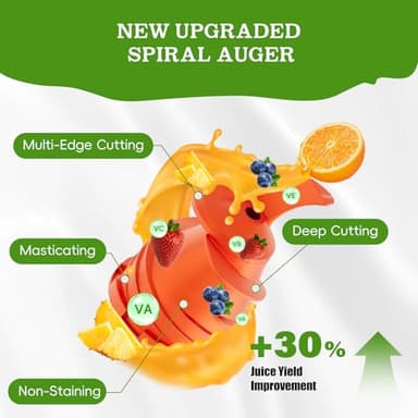 WHUTO Cold Press Juicer, Juicer Machines with 4.35'' Wide Feed Chute, Stainless Steel Masticating Juicers Easy to Clean, Ergonomic Operational Panel Design, High Juice Yield, Red Knob - Image 4