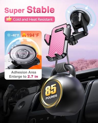 VANMASS 2025【Strongest Suction & Military-Grade】 Car Phone Mount 【Patent & Safety】Ultimate Cell Phone Holder Handsfree Stand for Dash Windshield Vent for iPhone 16 15 Pro Max 14 Android & Truck, Pink - Image 3