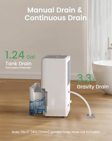 Waykar 80 Pint 2025 Energy Star Dehumidifier for Home, Basement, Large Rooms up to 5,000 Sq. Ft. - Auto Defrost, Ultra Quiet(40 dB), Auto Comfort Mode, with Drain Hose & Water Tank - Image 7