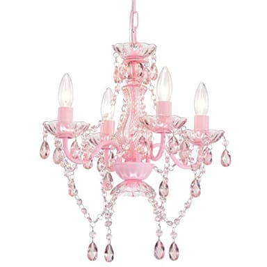 LaLuLa Mini Chandelier with Acrylic Crystals Pink Chandelier 4 Light Modern Chandeliers for Bedroom and Girls Room - Image 1