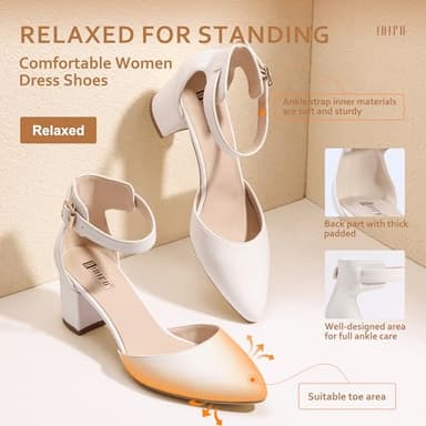 IDIFU Women's IN2 Pedazo Dress Shoes Low Block Heels Comfortable Chunky Closed Toe Ankle Strap Wedding Pumps(White Pu, 9.5 B(M) US) - Image 4