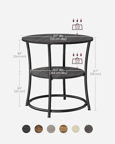 VASAGLE Side Table, 2-Tier Round End Table, Nightstand with Steel Frame for Small Spaces, Living Room, Bedroom, Charcoal Gray and Ink Black - Image 3