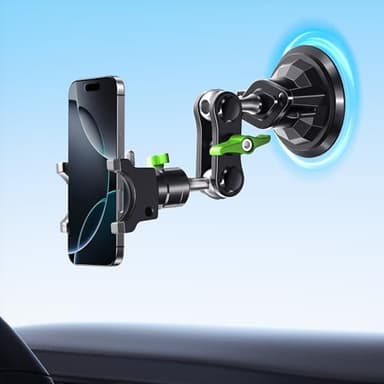 MAGIC JOHN Car Phone Holder, Ultra-Durable Mteal Phone Holders for Your Car, 360° Rotation Cell Phone Car Mount for Windshield, Suction Cup Car Phone Mount for iPhone Samsung All Smartphone - Image 1