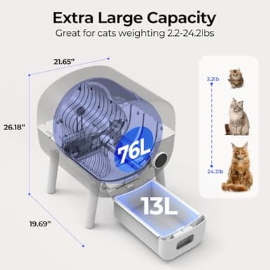 Automatic Cat Litter Box Self Cleaning for Multiple Cats – XL Smart Litter Box with App Control, Odor-Free Waste Disposal, Quiet Operation, Safety Sensors, Compatible with Clumping Litter - Image 5