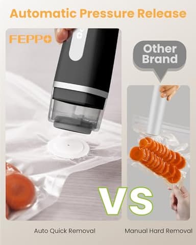 FEPPO Vacuum Sealer for Food with Visible Water Tank, Handheld Saver Compact Vacuum Sealer Machine with 30 Reusable Bags for 6X Preservation & Fresh, Black - Image 3
