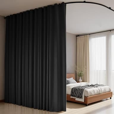 Room Divider Curtains Flexible Ceiling Tracks Set Curtain Track Ceiling Mount Blackout Curtain for Living Room Bedroom Ceiling Curtain Rod Privacy Dividers Panels W100 x H84 Black Drape & Black Rail - Image 6