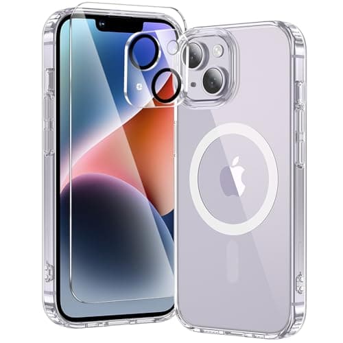 toushion 3 in 1 for iPhone 14 Case Clear with MagSafe, Not Yellowing, Screen Protector*1 Camera Lens Protector*1, Military-Grade Protection for iPhone 14 Phone Case 6.1 inch Clear - Image 1