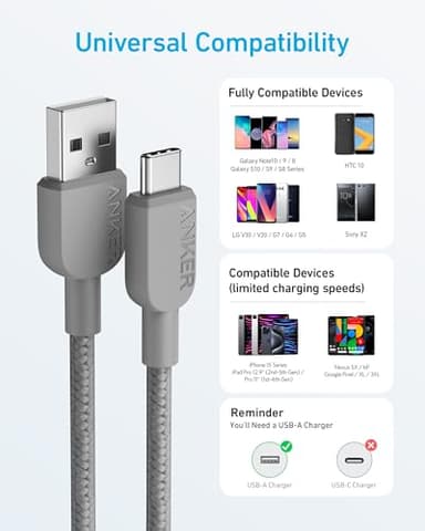 USB-A to USB-C Cable (3 ft, Braided) Silver 2Pack - Image 4