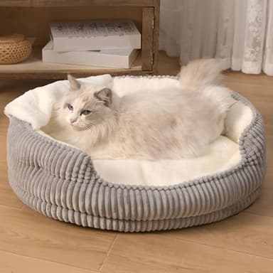 OMLIVLIES Cat Beds for Indoor Cats,with Soft Hooded Blanket.Comfortable Cute cat Bed,Removable Inner pad Washable with Non-Slip Bottom,Cozy Kitten、Small Dog Bed (Grey) - Image 3