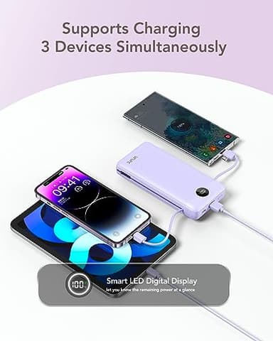 VRURC Portable Charger 20000mAh, Fast Charging Power Bank USB C,4 Output 2 Input Travel Essentials Charging Bank Equipped with LED Display,Built-in Wall Plug and Cables,Phone Charger Battery,Purple - Image 7