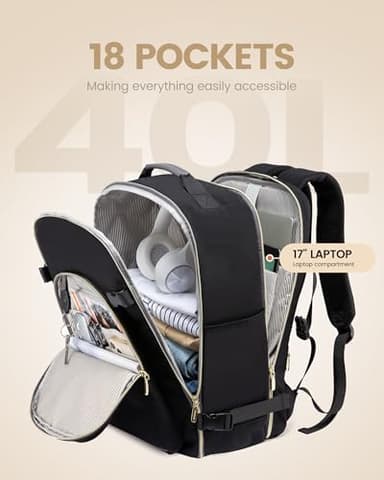 LOVEVOOK 40L Travel Backpack for Women Men,Waterproof Airline Approved Carry On Luggage Travel Essentials,TSA Carry On Backpack Personal Item Travel Bag Suitcase Weekender Traveling with Packing Cubes - Image 3