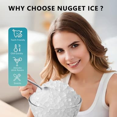 EUHOMY Nugget Ice Maker Countertop with Handle, Ready in 6 Mins, 34lbs Per Day, Removable Top Cover, Auto-Cleaning, Portable Sonic Ice Maker with Basket and Scoop, for Home/Party/RV/Camping (Black) - Image 4