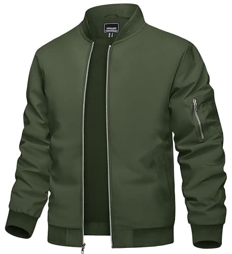 TACVASEN Jackets for Men Bomber Coat Army Green Light Jackets Fashion Men's Windbreaker Mens Varsity Jacket Men Casual Jacket Full Zip Up Coat - Image 1