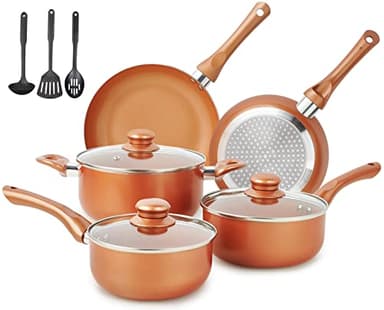 M MELENTA Pots and Pans Set Ultra Nonstick, Pre-Installed 11pcs Cookware Set Copper with Ceramic Coating, Stay cool handle & Nylon Kitchen Utensils, Gas/Induction Compatible, 100% PFOA Free - Image 1