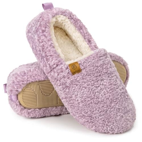 EverFoams Women’s Soft Curly Full Slippers Memory Foam Lightweight House Shoes Cozy Loafer with Polar Fleece Lining Purple,9-10 US - Image 1