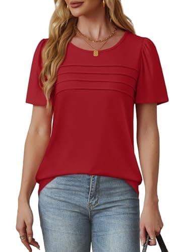 School Outfits for Teachers Short Sleeve Shirts for Womens Tops Dressy Casual Valentine Shirts Summer Work Blouses Plus Size Beach Vacation Clothes Red 2XL - Image 3