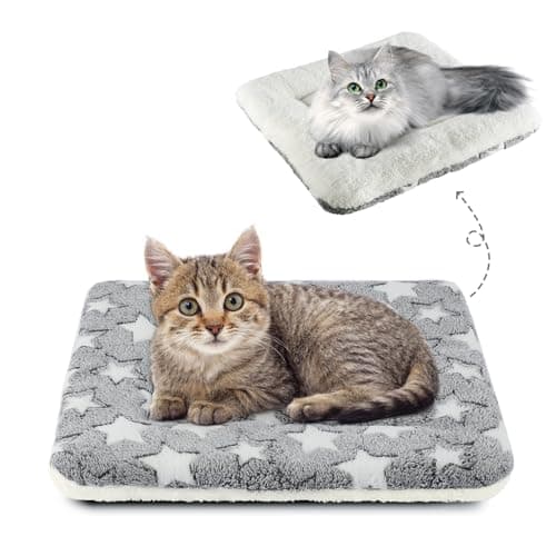 Mora Pets Cat Bed Dog Crate Pad Ultra Soft Pet Bed with Cute Star Print Washable Crate Mat for Small Dogs and Indoor Cats Reversible Fleece Dog Kennel Pad Cat Carrier Mat 14 x 17.5 inch Grey - Image 1