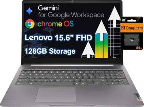 Lenovo Chromebook 15 (15.6" FHD Display, 4GB RAM, 128GB Storage (64GB eMMC + 64GB SD Card) 2TB Cloud Storage, Intel Celeron), Home & Student Laptop, Webcam, Wi-Fi 6, 10-Hr Long Battery Life, Chrome OS - Image 1