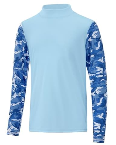 Poekuao Rash Guard for Boys Quick Dry Long Sleeve Swim Shirts UPF 50+ Sun Protection Shirt Kids Fishing Shirts with Thumb Hole Light Blue S - Image 1