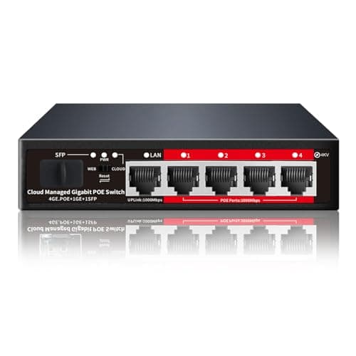 Poe Switch, 5 Port Gigabit PoE+ Switch, Cloud Managed Gigabit Ethernet Switch, 4 Poe Ports @52W, 1 Uplink Ports, 1 SFP Slot, APP Smart Managed, Overload Protection w/ Port - Image 1