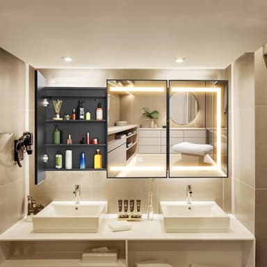 APRILSOUL 48X32 Inch Black Bathroom Medicine Cabinet with Mirror, Recessed or Surface Lighted Medicine Cabinet with 3 Colors Temperature, Dimmable Light - Image 7