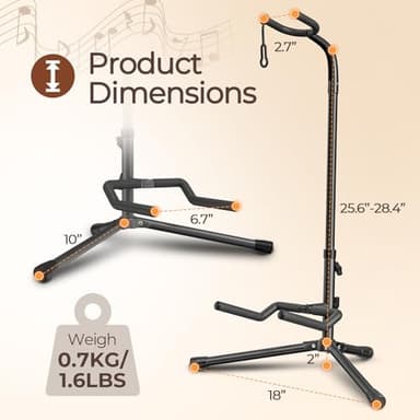 GLEAM Guitar Stand - Adjustable Fit Electric, Classical Guitars and Bass, Load Capacity 20LB, Accessories, Folding Type Black (CG-4) - Image 3