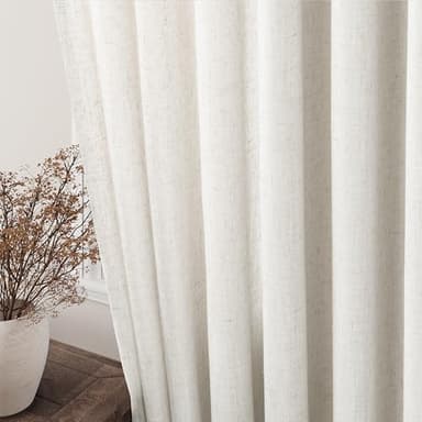 Cream Linen Back Tab Curtains 84 Inch Length for Living Room 2 Panel Set Neutral Modern Farmhouse Window Privacy Semi Sheer Linen Drapes Rustic Pinch Pleated Look Curtain Natural Ivory Colored - Image 2