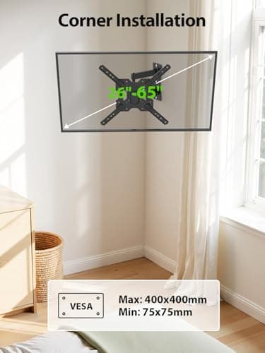 USX MOUNT UL Listed Full Motion TV Mount, Swivel Articulating Tilt TV Wall Mount for 26-65 Inch LED, 4K, Wall Mount Bracket with VESA 400x400mm Up to 77lbs, Perfect Center Design -XMM006-1 - Image 6
