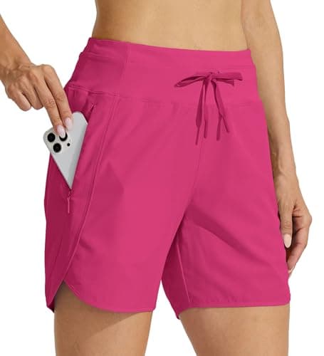 Willit Women's Athletic Running Shorts 5" Quick Dry Workout Hiking High Waisted Active Gym Exercise Zipper Pocket Rose S - Image 1