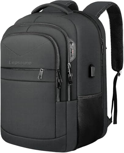 Travel Backpack, Large Carry on Backpack, 17 Inch Laptop Bag, Big Sturdy TSA-Friendly with USB Port College School Rucksack Bag, Gifts for Him Men Women, Black - Image 1
