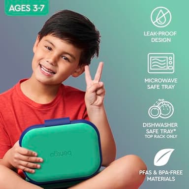 Bentgo Chill Kids Leak-Proof Lunch Box - 4-Compartment Bento Box with Built-In Ice Pack, 3.3 Cup Capacity, PFAS & BPA-Free, Microwave & Dishwasher Safe, Ideal Size for Ages 3 to 7 (Green/Navy) - Image 3