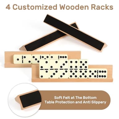 Jumbo Dominos Set for Adults with 4 Wooden Racks/Trays, Double 6 Dominoes Travel Set with Portable Case Double Six Dominoes Set with 4 Tiles Holders, 28 Tiles Dominos Set for Family Board Games - Image 4