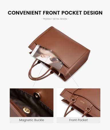 LOVEVOOK Laptop Tote Bag for Women, Leather Office Work Bag Briefcase fit for 15.6 inch Laptop, Large Teacher Computer Bag Handbag,2pcs Set Leather/Brown - Image 2