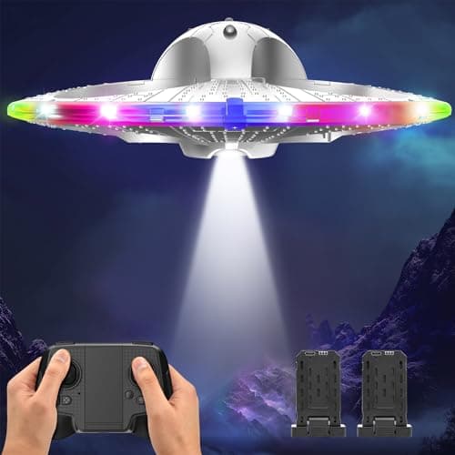 Foam UFO Drone for Kids – RC Plane with Colorful LED Lights, Remote Control Helicopter with Auto Hover, 2 Batteries (15 Mins Flight) - Image 1