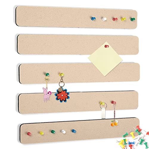 5 Pack Felt Pin Board Bar Strips Bulletin Board for Bedrooms Offices Home Wall Decoration, Notice Board Self Adhesive Cork Board with 35 Push Pins for Paste Notes, Photos, Schedules (Camel) - Image 1
