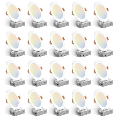 Amico 20 Pack 6 Inch 5CCT Ultra-Thin LED Recessed Ceiling Light with Junction Box, 2700K/3000K/3500K/4000K/5000K Selectable, 12W Eqv 110W, Dimmable Can-Killer Downlight, 1050LM Wafer Lighting - ETL - Image 1